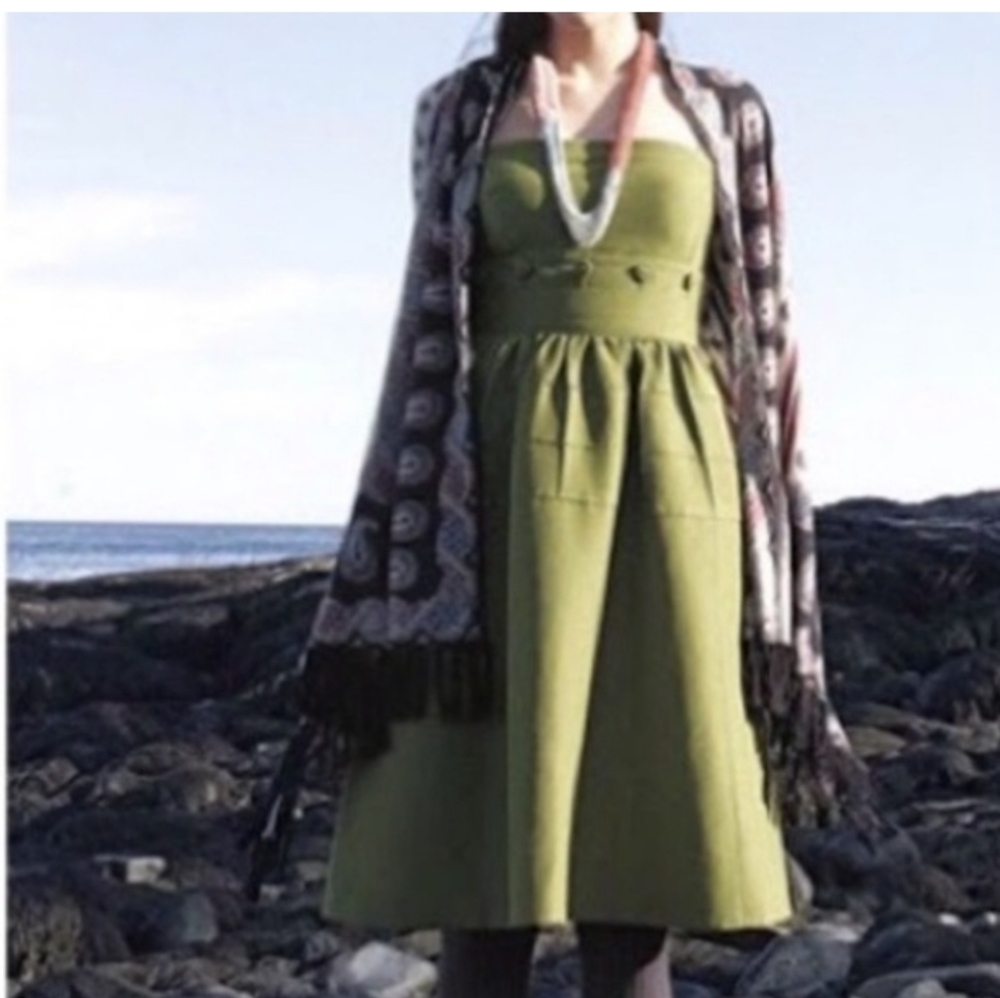 Anthropologie Maeve cotton silk blend army green midi dress 10 pockets
